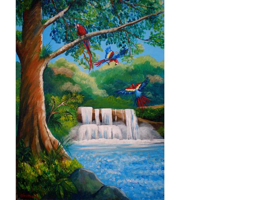 The waterfall Painting by Jean Pierre Bergoeing