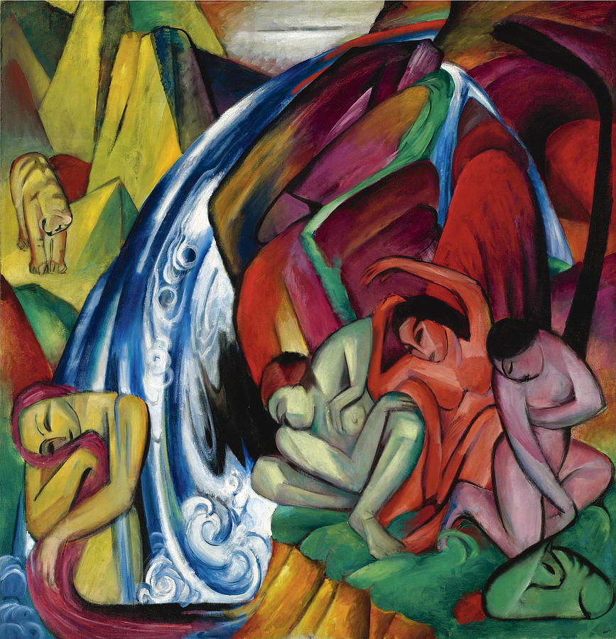 The Waterfall. Women under a Waterfall Painting by Franz Marc