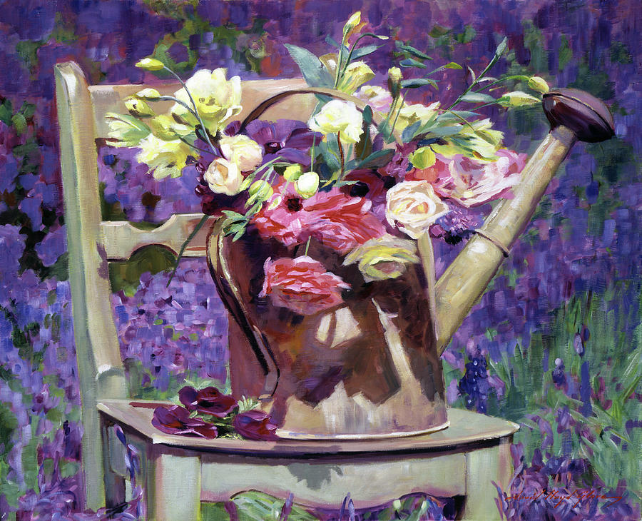Still Life Painting - The Watering Can Bouquet by David Lloyd Glover