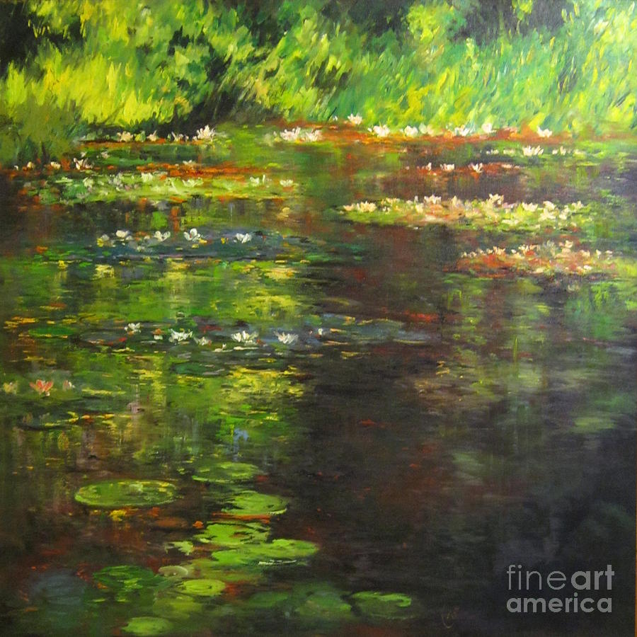 Claude Monet Painting - The Waterlily Pond by Farideh Haghshenas