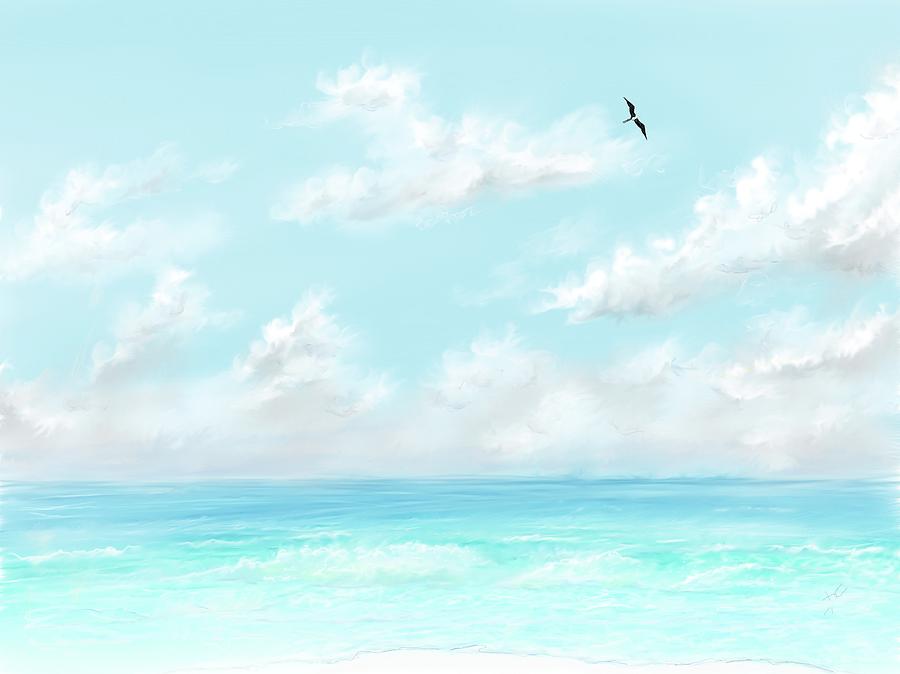 The waves and bird Digital Art by Darren Cannell