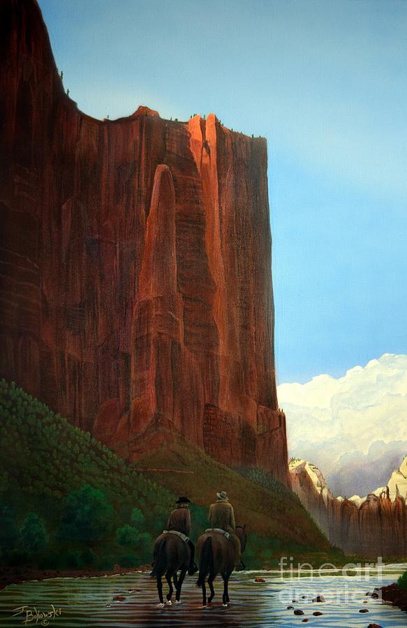Zion National Park Painting - The Way They Were - Butch and Sundance by Jerry Bokowski