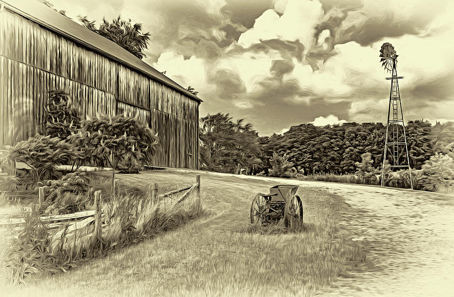 The Way We Were - Timber Framed Barn 3 - Sepia Photograph by Steve Harrington