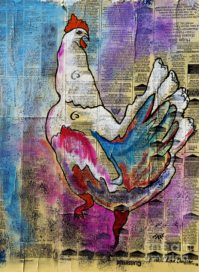 Chicken Painting - The Well Read Chicken by Janice Pariza