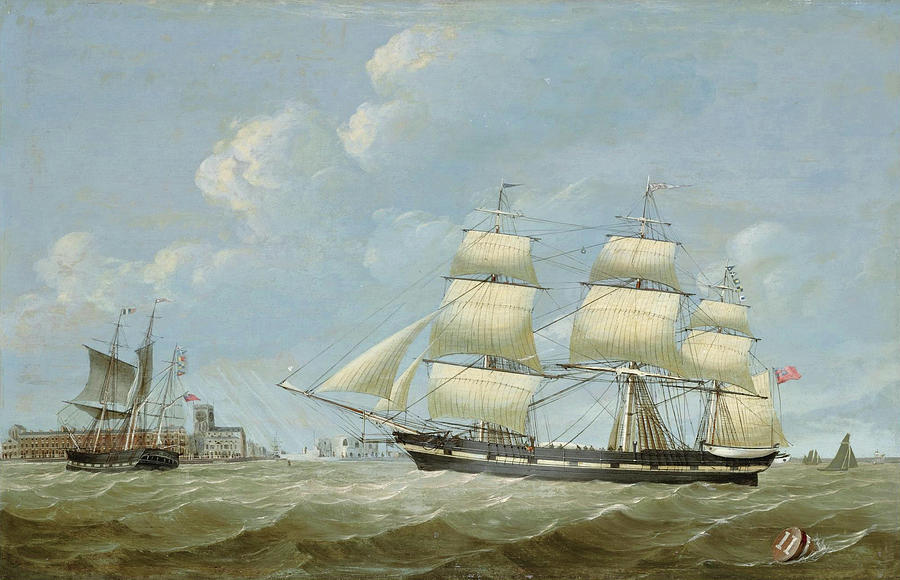 The Whaling Ships Jane and Harmony Off Hull with the Holy Trinity Church beyond Painting by William Griffin