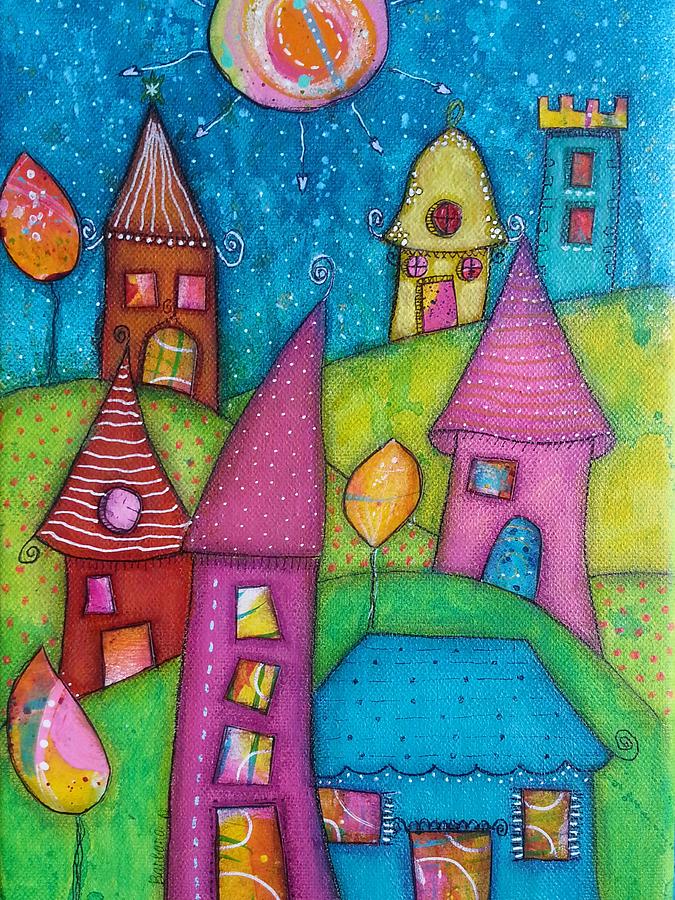 The whimsical village - 2 Mixed Media by Barbara Orenya