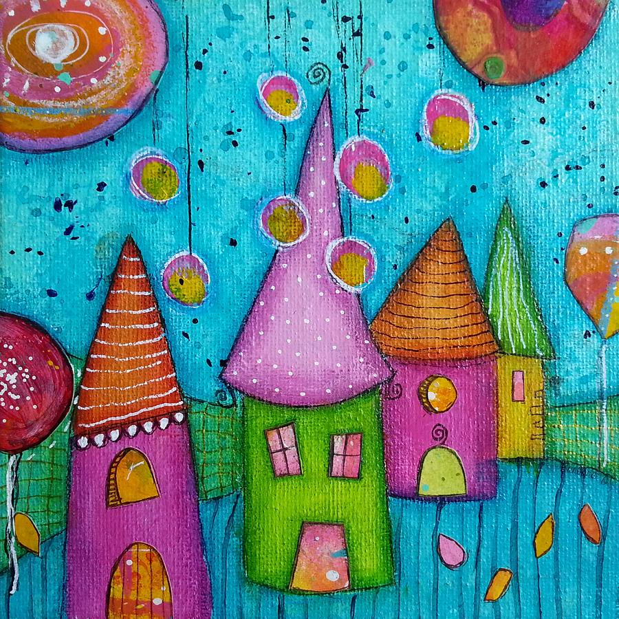 The whimsical village - 3 Mixed Media by Barbara Orenya