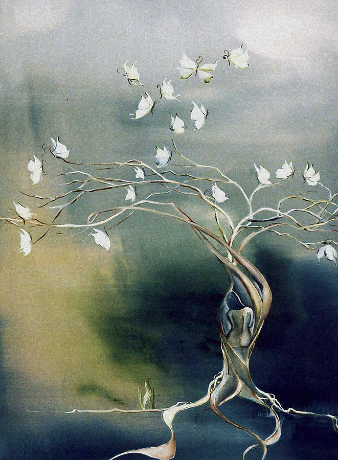 The White Butterfly Tree Painting by Jordana Archer