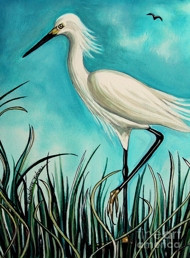 The White Egret Painting by Elizabeth Robinette Tyndall