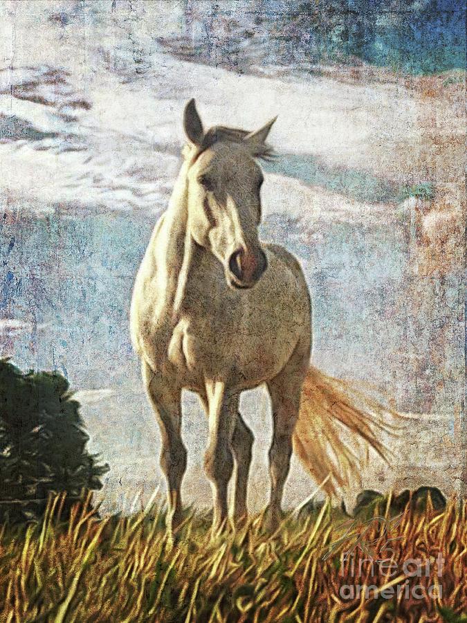The white horse Gusti Painting by Horst Rosenberger