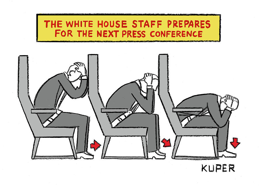 The White House Staff Prepares for the Next Press Conference Drawing by Peter Kuper