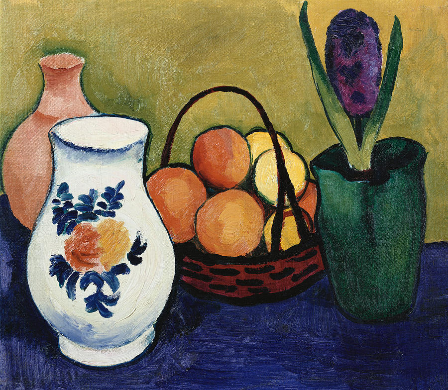 August Macke Painting - The White Jug with Flower and Fruit by August Macke