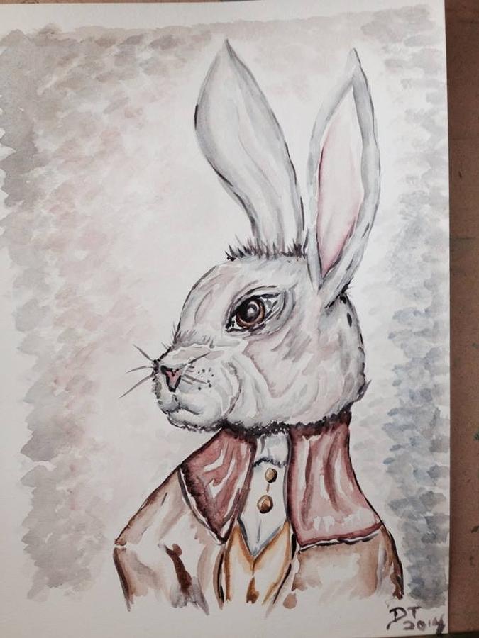 Rabbit Painting - The White Rabbit by Dani T