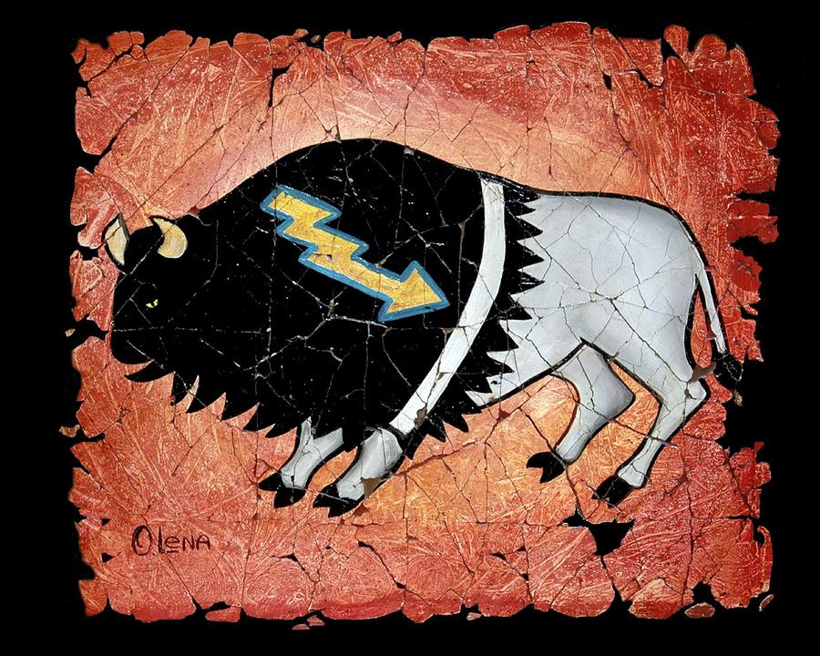 The Enigma of The White Sacred Buffalo Fresco Painting by OLena Art