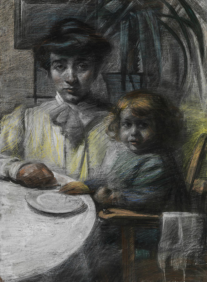 Umberto Boccioni Drawing - The Wife and Daughter of Giacomo Balla by Umberto Boccioni