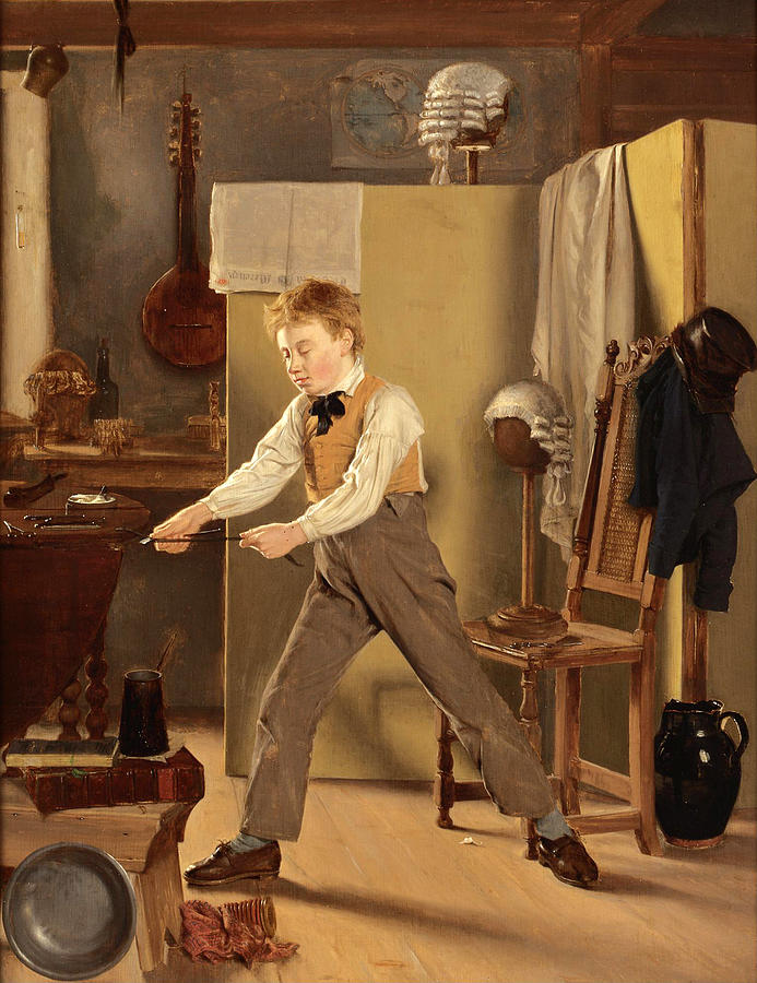 The wigmakers apprentice. Practice makes perfect Painting by Thomas Sword Good