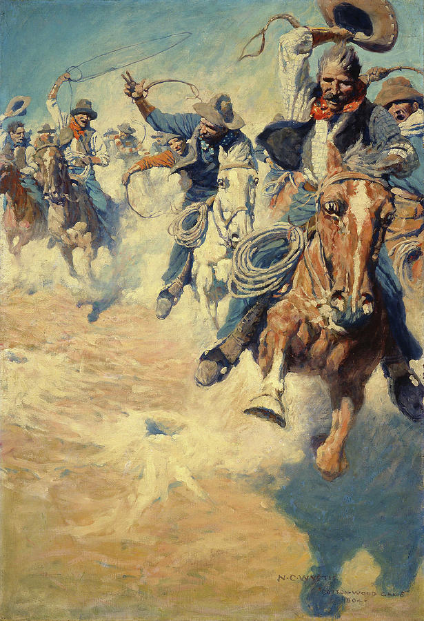 Horse Painting - The Wild, Spectacular Race for Dinner by Newell Convers Wyeth