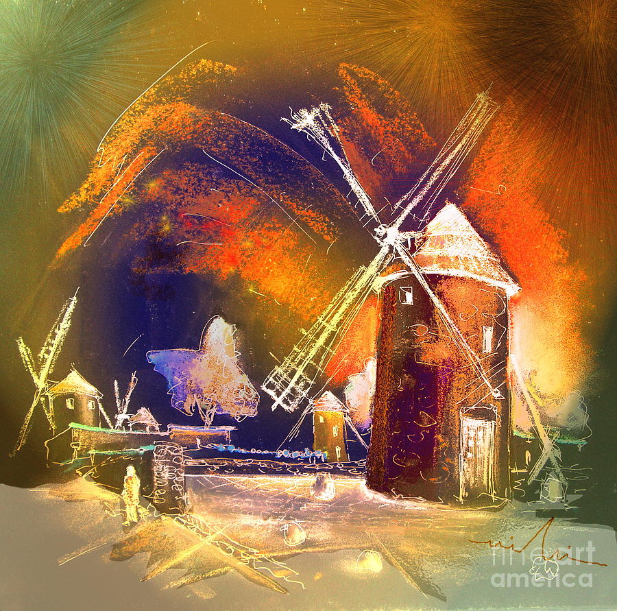 Spain Painting - The Windmills del Quixote 01 by Miki De Goodaboom