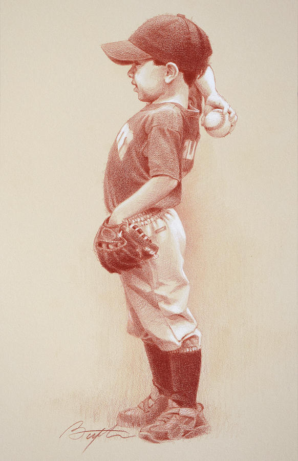 Baseball Drawing - The Windup by Todd Baxter