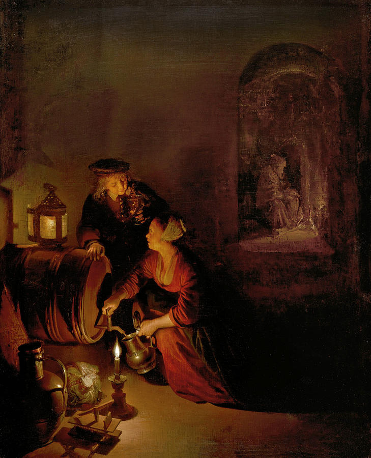 The Wine Cellar. An Allegory of Winter Painting by Gerrit Dou