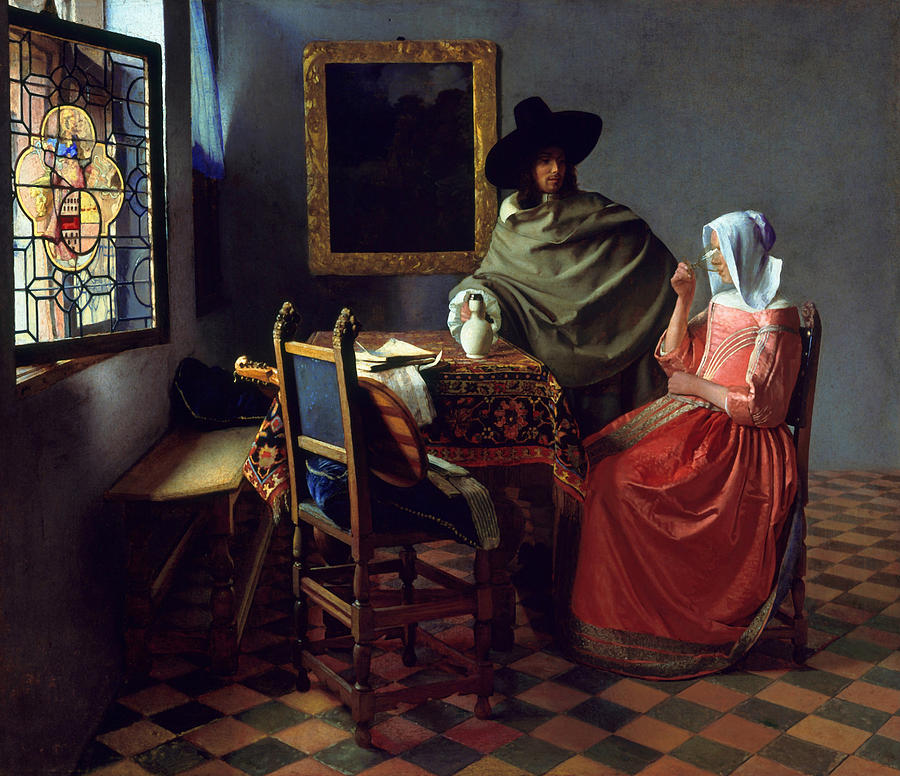 Jan Vermeer Painting - The Wine Glass by Johannes Vermeer