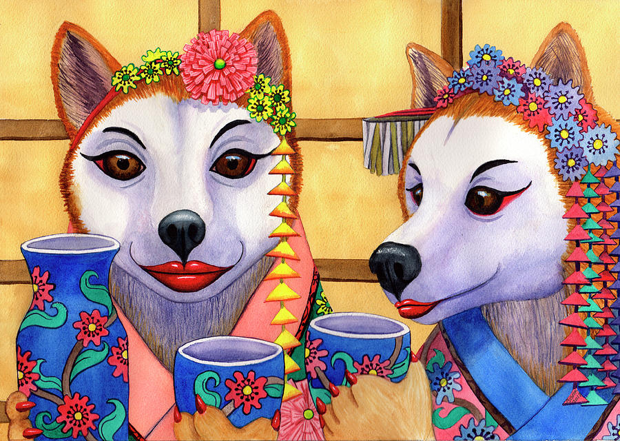 The Wining Saki Sippers Painting by Catherine G McElroy