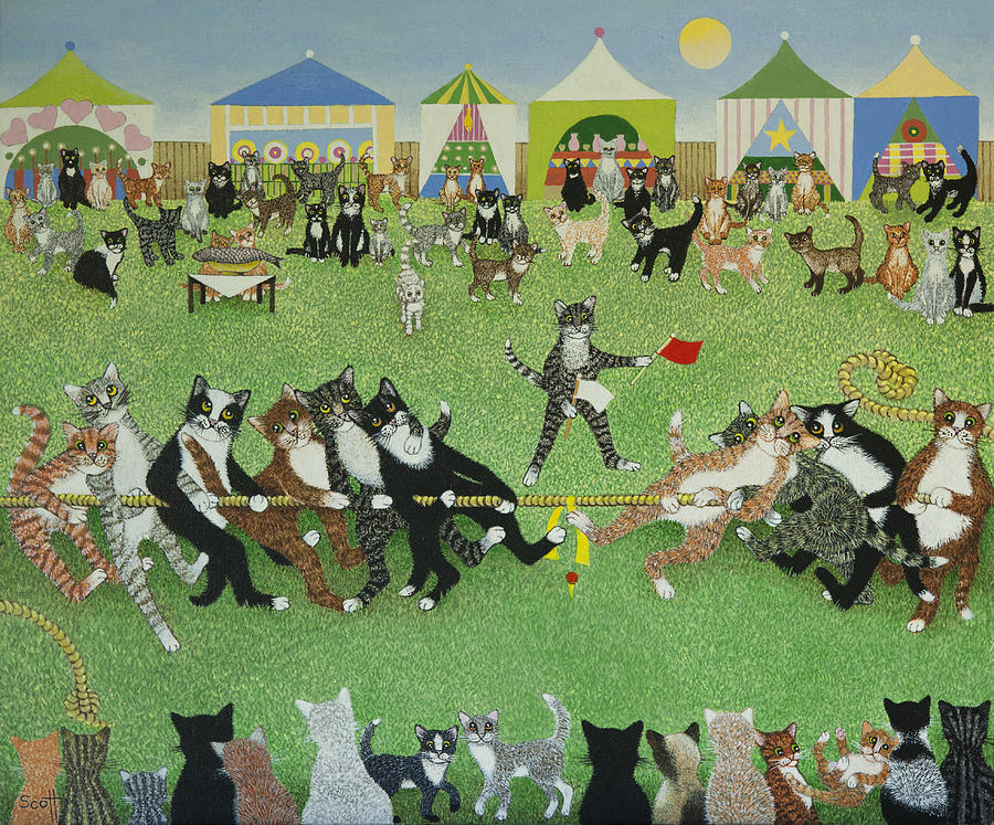 Cat Painting - The Winning Team by Pat Scott