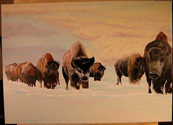 Bison Painting - The Winter Heard by Mike Daffron