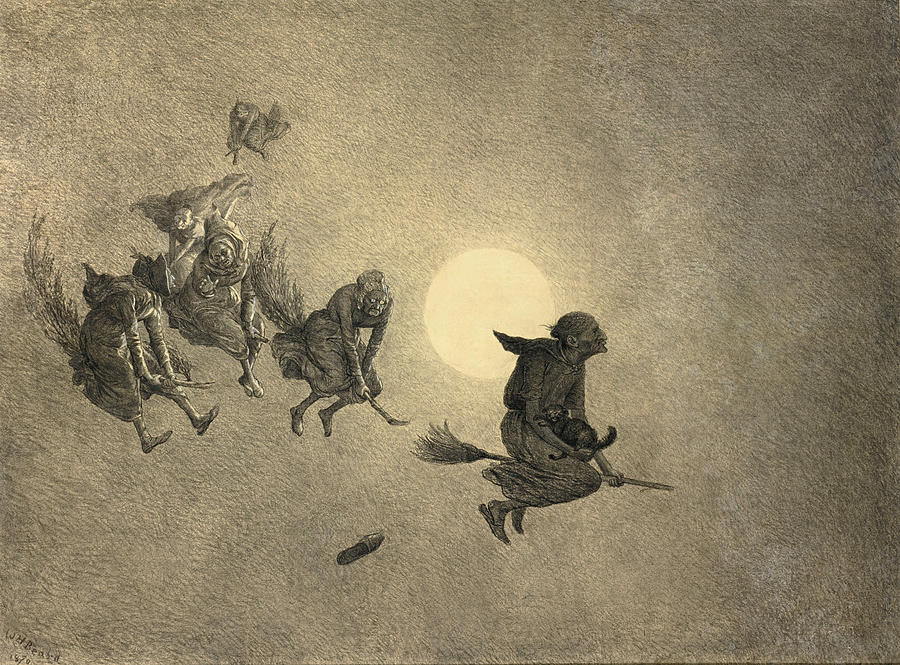 William Holbrook Beard Drawing - The Witches Ride by William Holbrook Beard