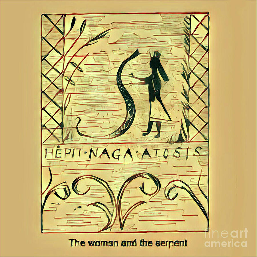 Vintage Digital Art - The woman and the Serpent by Art MacKay