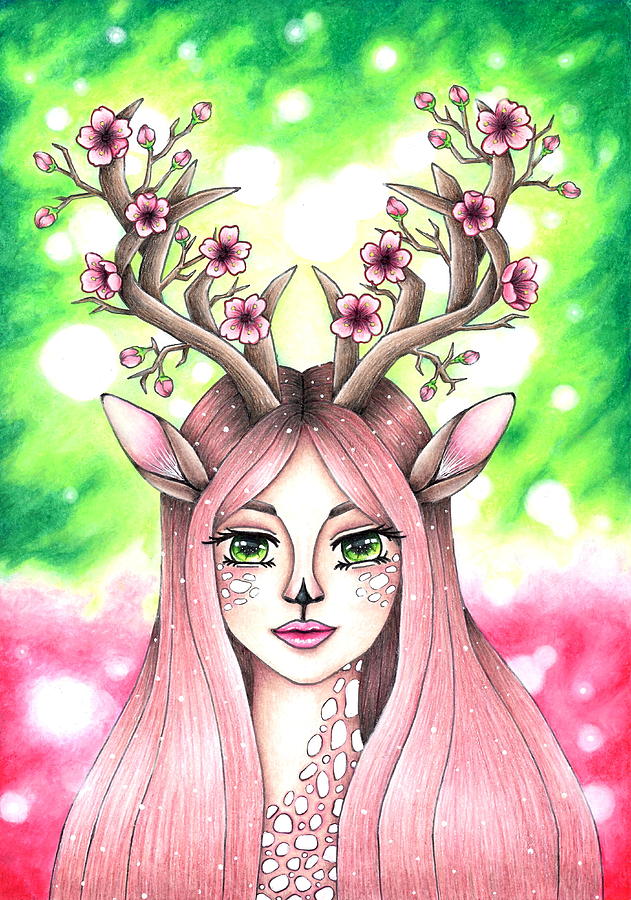 The woman deer Mixed Media by Aurore Loallyn | Fine Art America