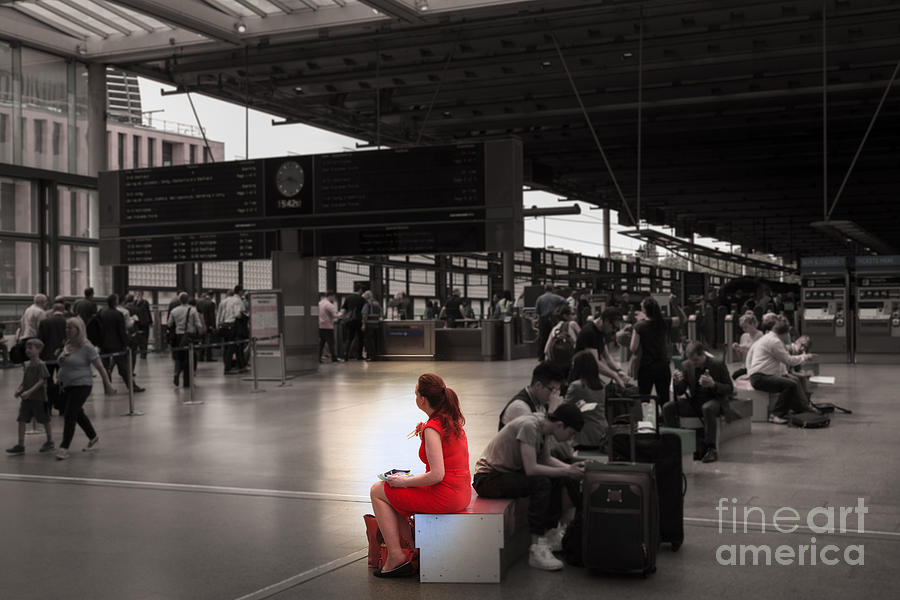 London Photograph - The woman in the red dress  by Peter Noyce