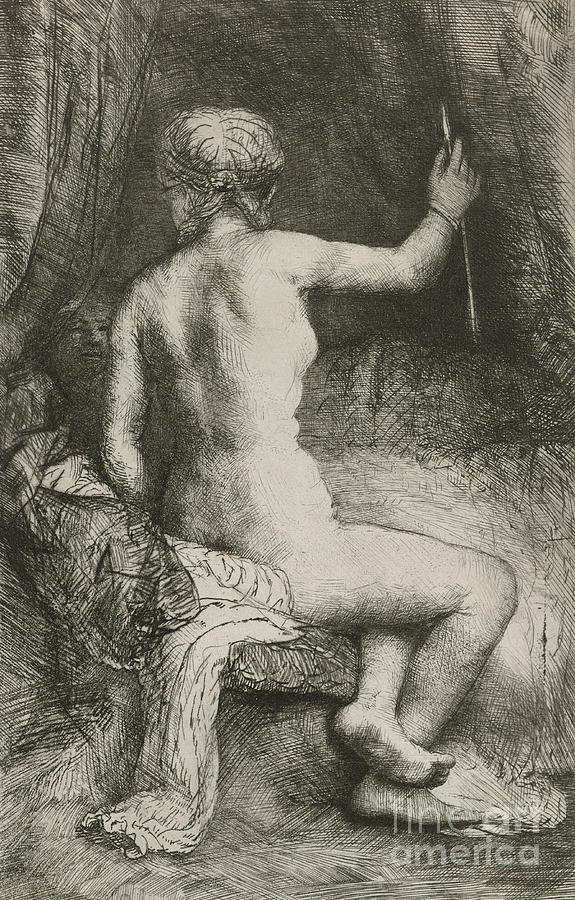 Rembrandt Drawing - The Woman with the Arrow by Rembrandt