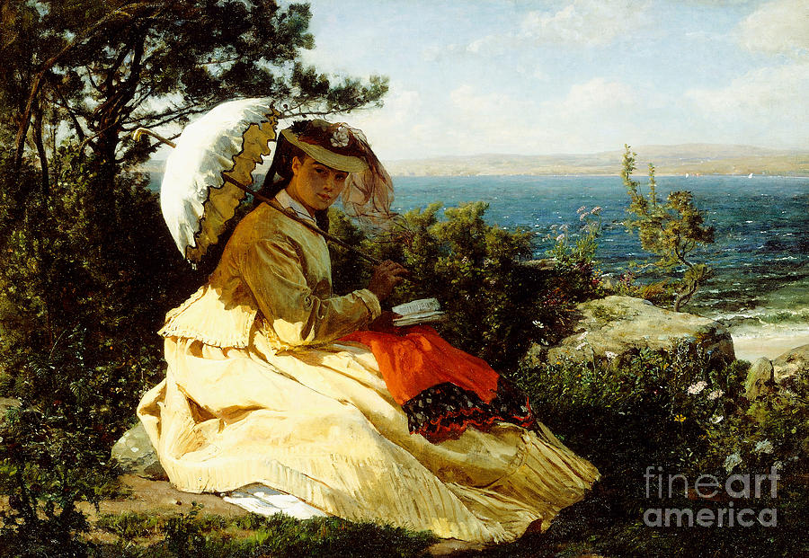 Jules Breton Painting - The Woman with the Parasol by Jules Breton