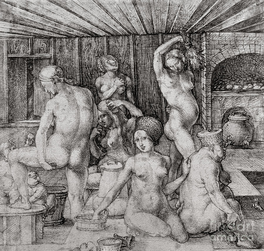 Albrecht Durer Drawing - The Womens Bath, 1496 by Albrecht Durer