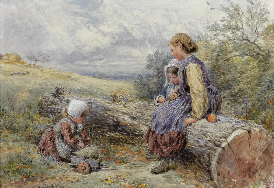  The Woodcutters Children Drawing by Myles Birket Foster