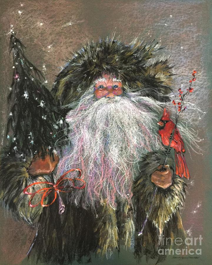 Cardinal Painting - The Woodsman Santa by Shelley Schoenherr