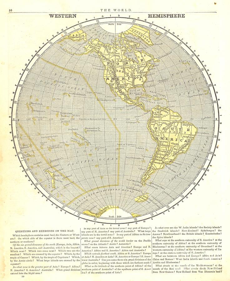 The World - Westhem Hemisphere 1845 Painting by Celestial Images