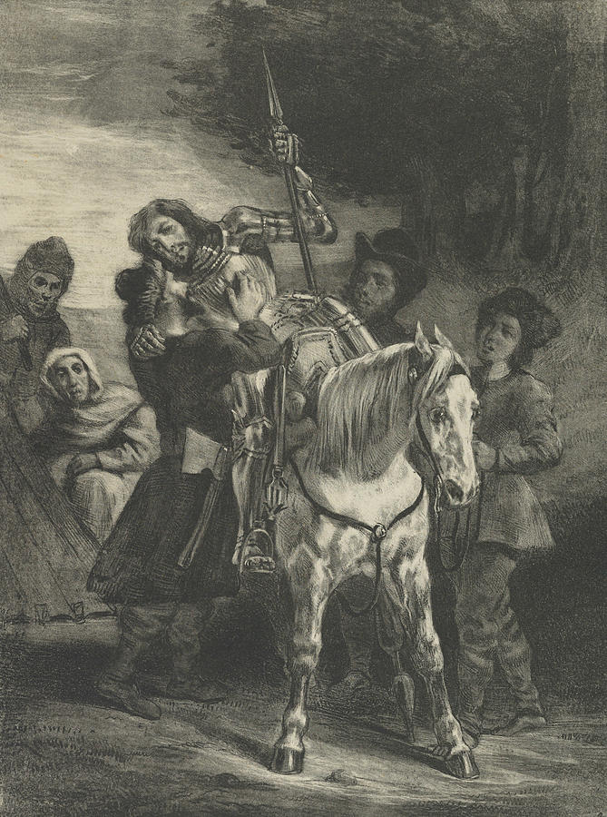 The Wounded Goetz Taken in by the Gypsies Relief by Eugene Delacroix