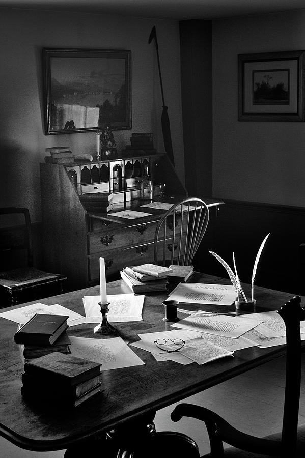The Writing Desk Of Herman Melville. Arrowhead, Massachusetts.    Black And White Photograph