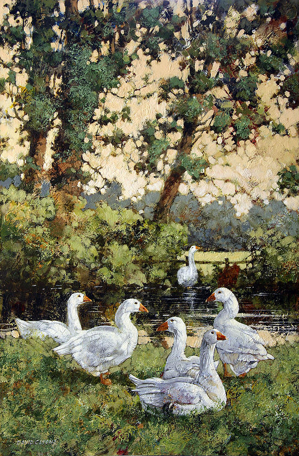 Geese Painting - The wrong side of the Pond by David Lyons