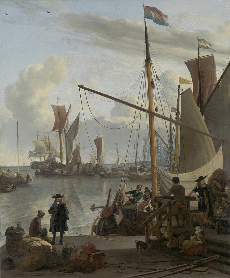 The Y at Amsterdam, seen from Mossel Steiger, 1673 Painting by Vincent Monozlay
