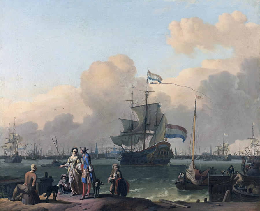 The Y at Amsterdam with the Frigate De Ploeg Painting by Ludolf Bakhuysen