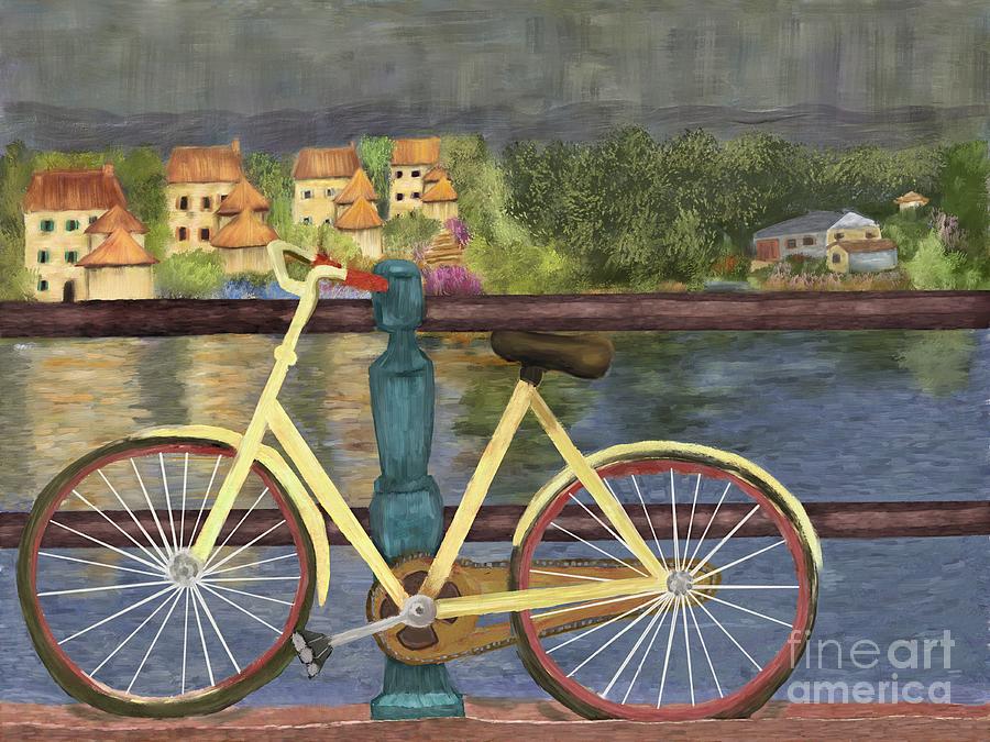 Spring Digital Art - The Yellow Bicycle  by Sydne Archambault