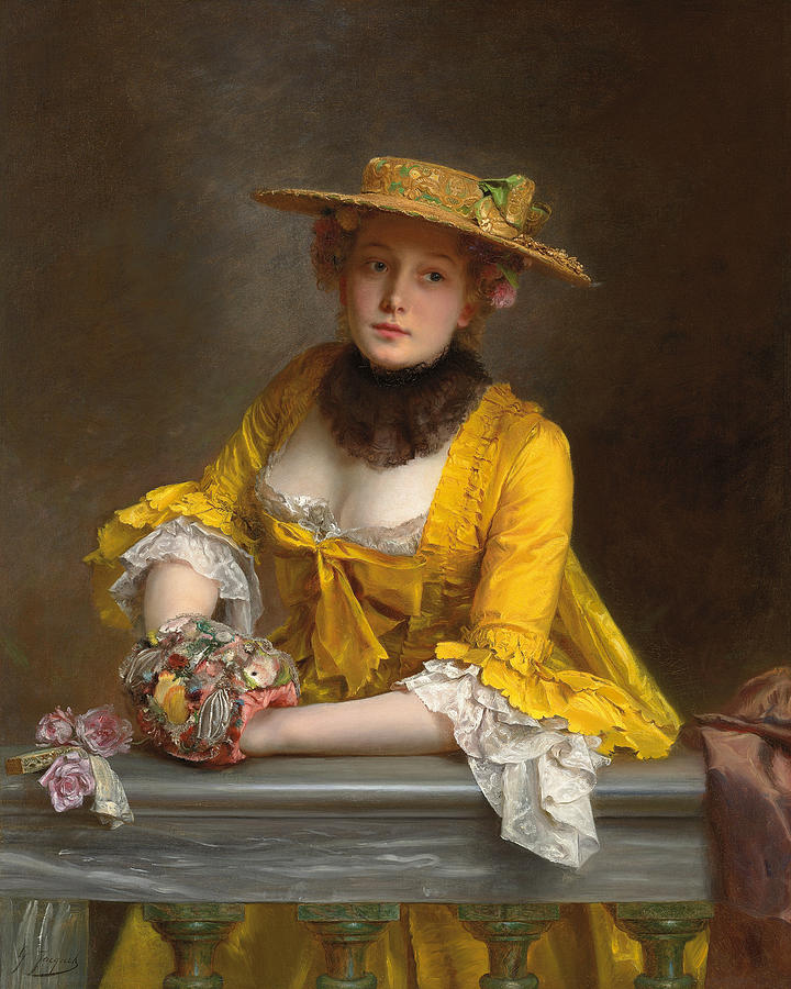 Flower Painting - The Yellow Dress by Gustave Jacquet