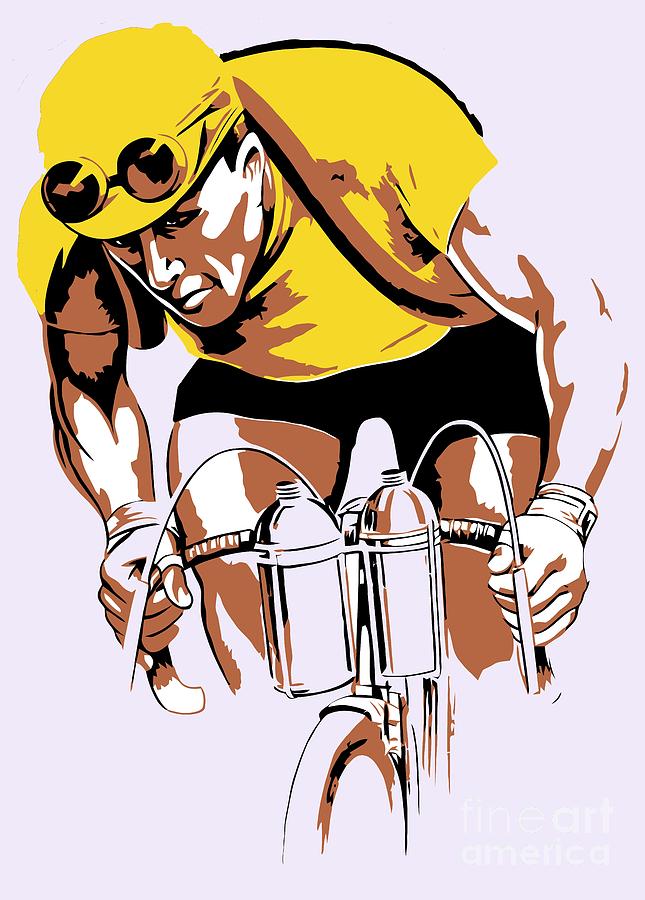 The yellow jersey retro style cycling Digital Art by Heidi De Leeuw