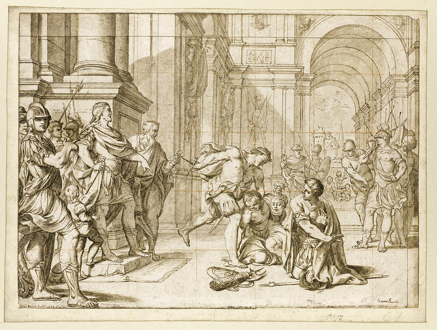 The Young Cato observing the cruelty of the Dictator Sulla Drawing by Giacomo Pavia