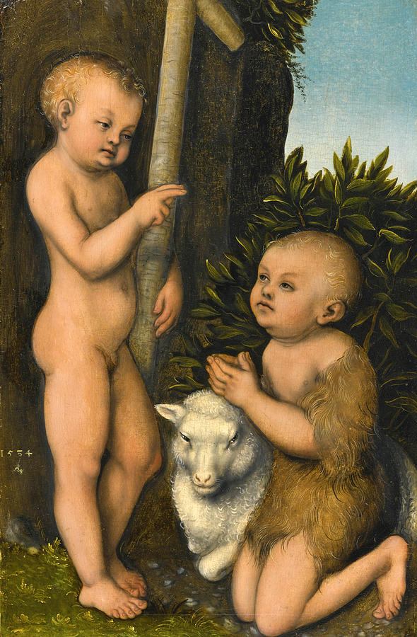 The Young Christ adored by Saint John the Baptist Painting by Lucas Cranach the Elder