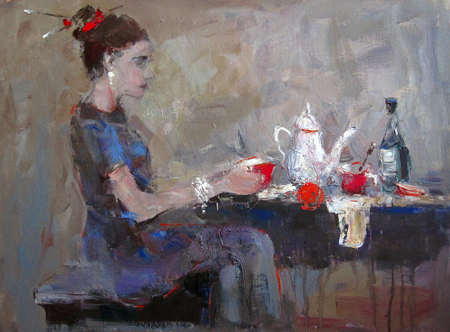 The young lady drinking coffee in Lviv Painting by Valerii Khadeev ...