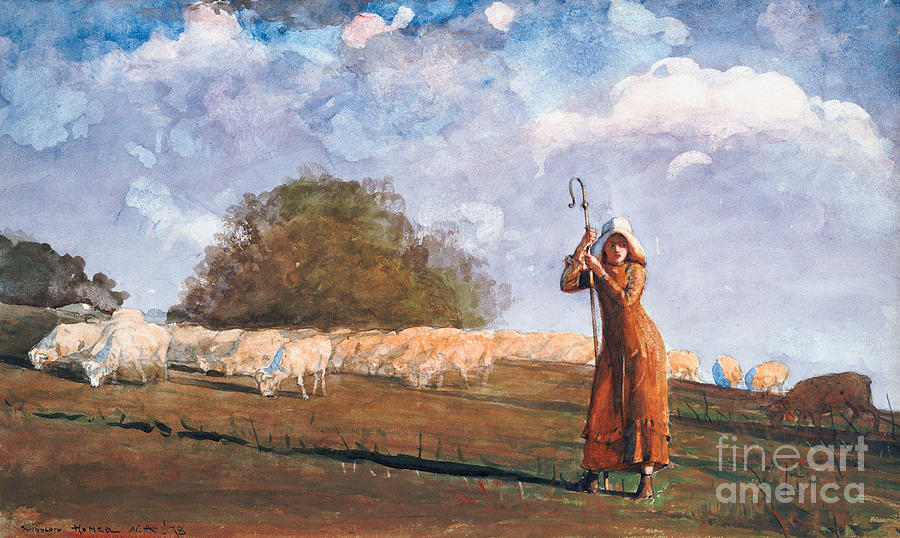Winslow Homer Painting - The Young Shepherdess by Winslow Homer by Winslow Homer